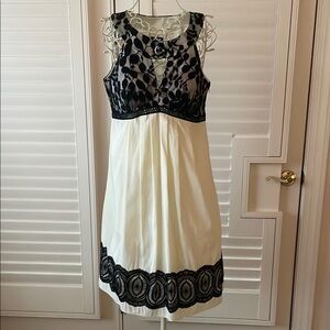 Ivory Sleeveless Dress with black lace detail